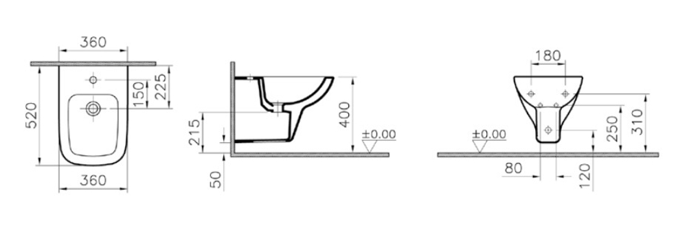 Биде подвесное Vitra S20, 52 см