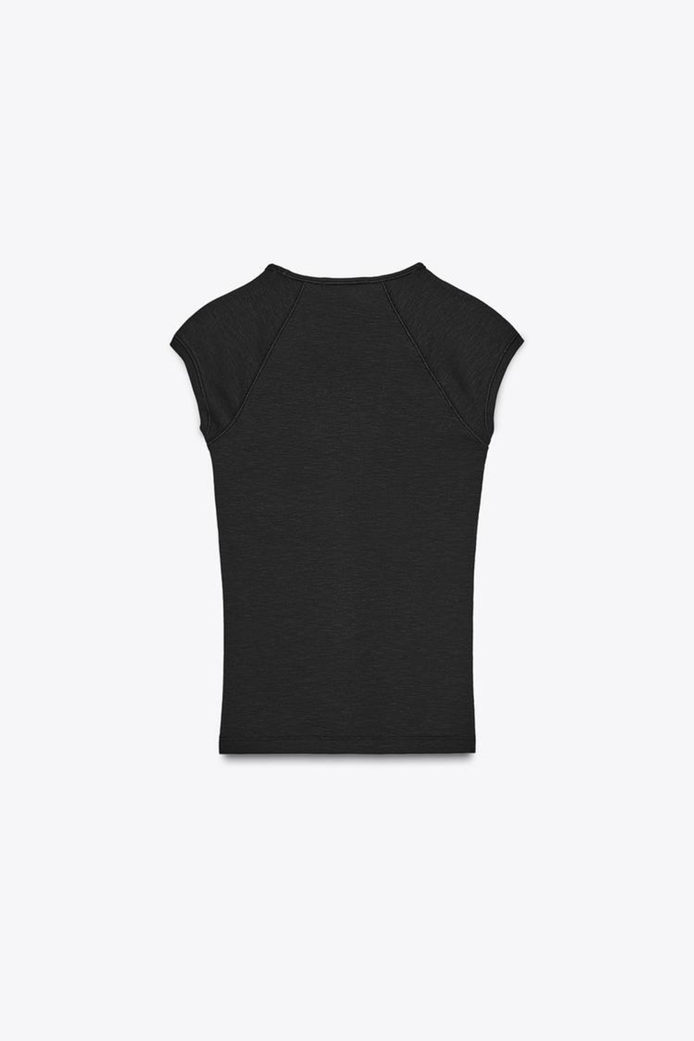 ZARA ФУТБОЛКА В РУБЧИК С V-ОБРАЗНЫМ ВЫРЕЗОМ, ЧЕРНЫЙ