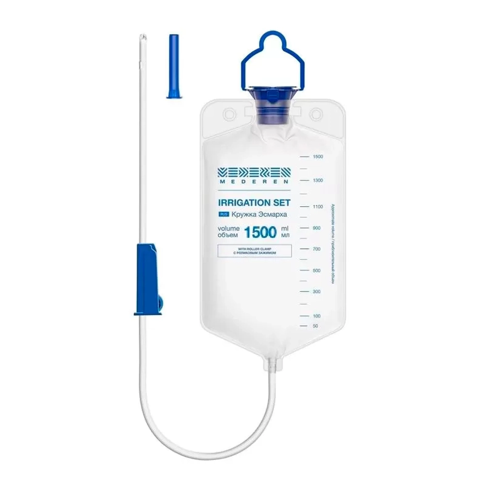 Кружка Эсмарха 1500 мл стерильная MEDEREN с роликовым зажимом 30 шт