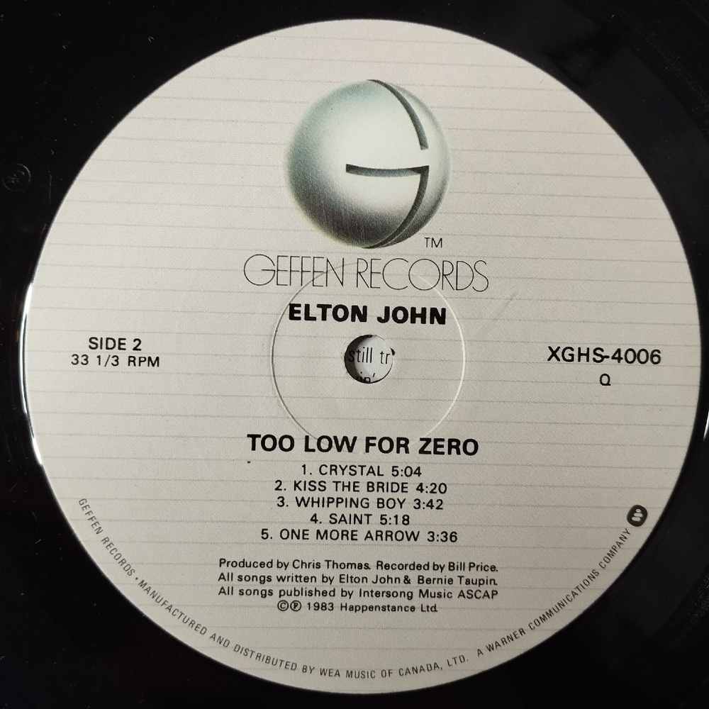 Винтажная виниловая пластинка LP Elton John Too Low For Zero (Canada 1983)