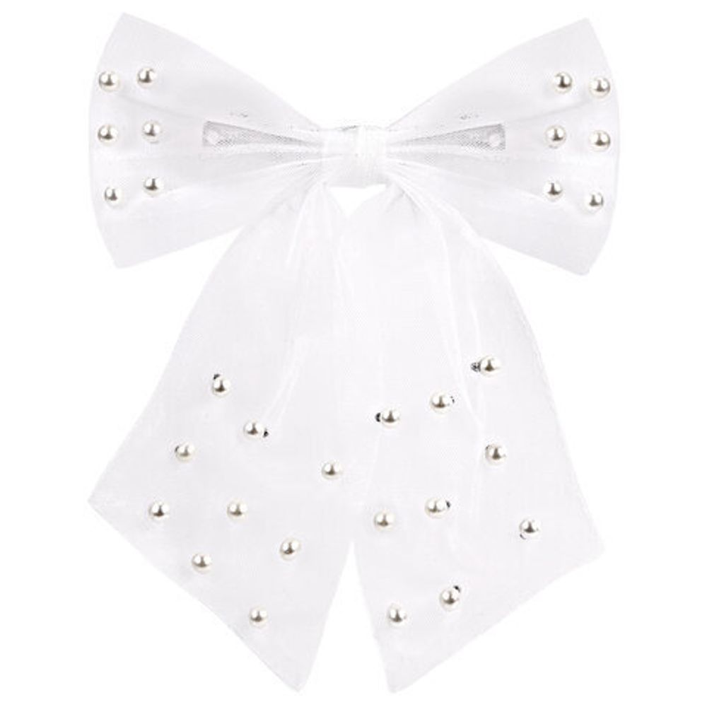 Заколка для волос 16х14 см, баретте с бантом и бусинами, белый, MONTE VITA, 457120