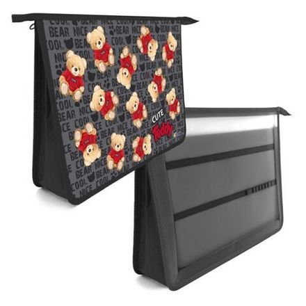 Папка для труда 2 отделения А4 на молнии, рисунок на ламинате Оникс Мишки паттерн