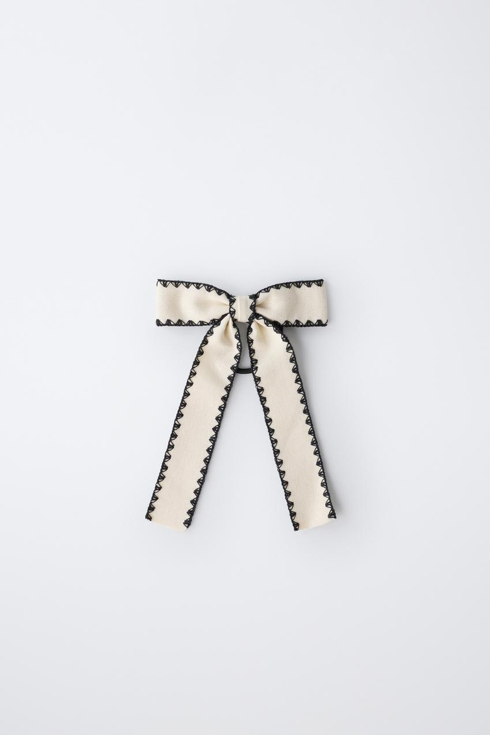 ZARA РЕЗИНКА ДЛЯ ВОЛОС С КОНТРАСТНЫМ БАНТОМ, ЭКРЮ