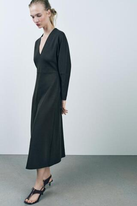 ZARA ПЛАТЬЕ МИДИ С БЛОКИРОВКОЙ, УГОЛЬНЫЙ