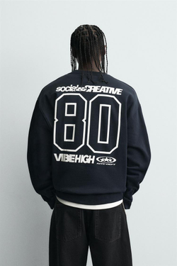 ZARA ТОЛСТОВКА С КОМБИНИРОВАННЫМ ПРИНТОМ, СИНИЙ