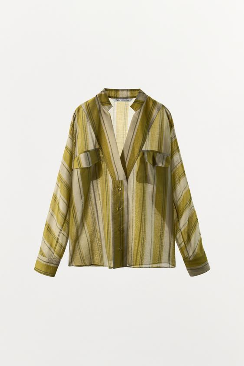ZARA РУБАШКА В ПОЛОСКУ ZW COLLECTION, ЗЕЛЕНАЯ ПОЛОСА