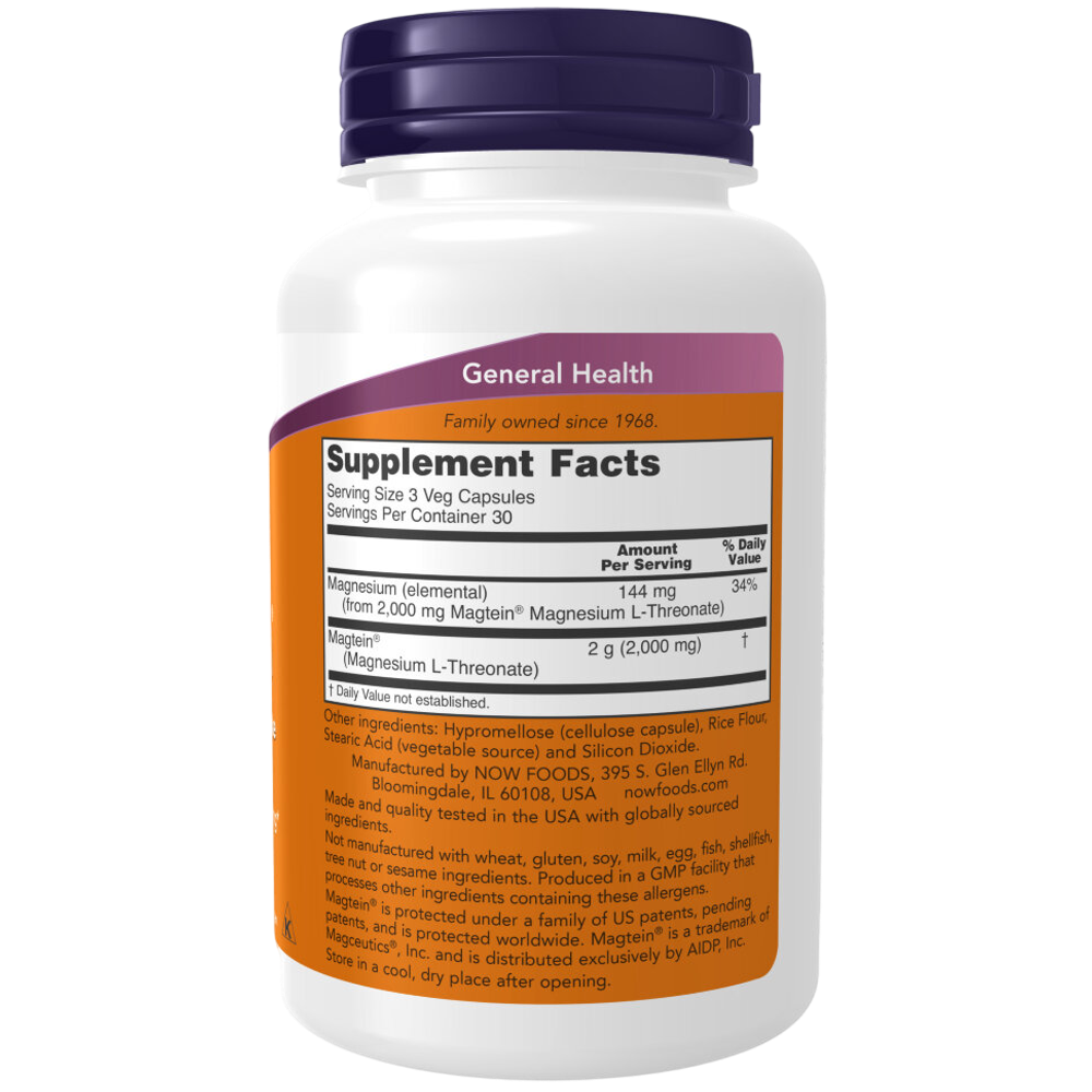 Now Foods Magtein L-Threonate 90 veg capsules, Магний L-Треонат