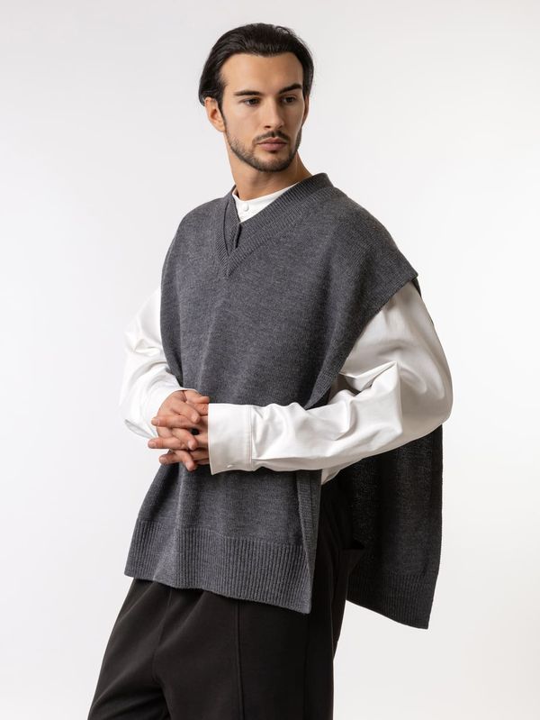 Пончо вязаное из мериноса серое - фото 5