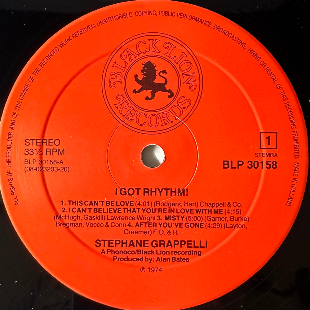 Stephane Grappelli With The Hot Club Of London ‎– I Got Rhythm! Vol. 1 (Голландия 1974г.)