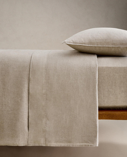 Zara Home - Простыня льняные брюки / 30 см высокий, светло-бежевый, 180х200х30 см