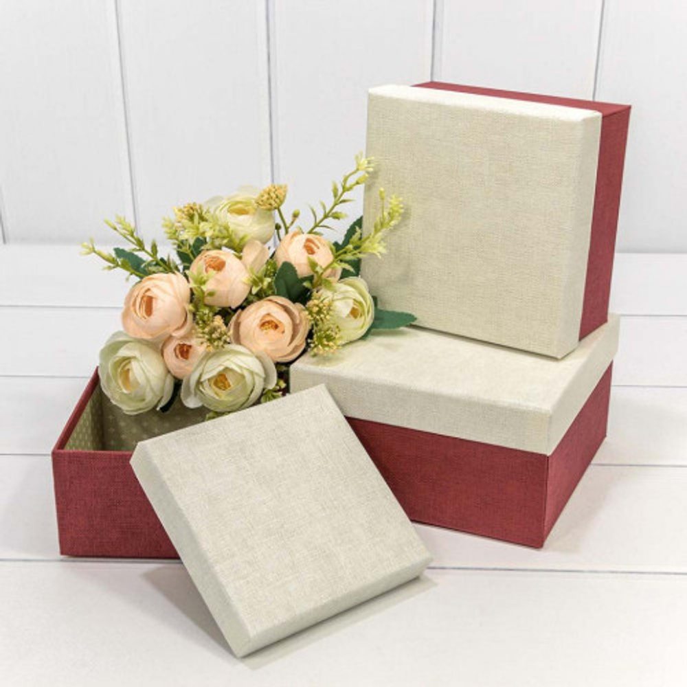 Коробка 17х17х9.5 см Набор 3 шт (Белый, Бордовый)