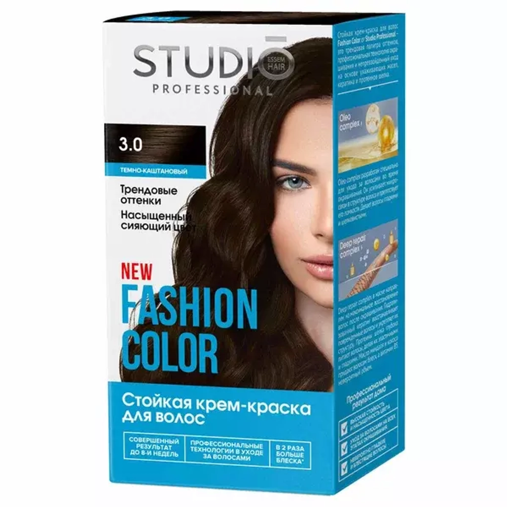 FASHION COLOR Стойкая краска 3.0 Тёмно-каштановый, 50/50/15 мл*6