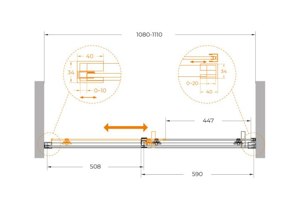 Душевая дверь CEZARES PLANE-BF-1-110-C-BORO, 110х195, профиль брашированное золото, стекло прозрачное