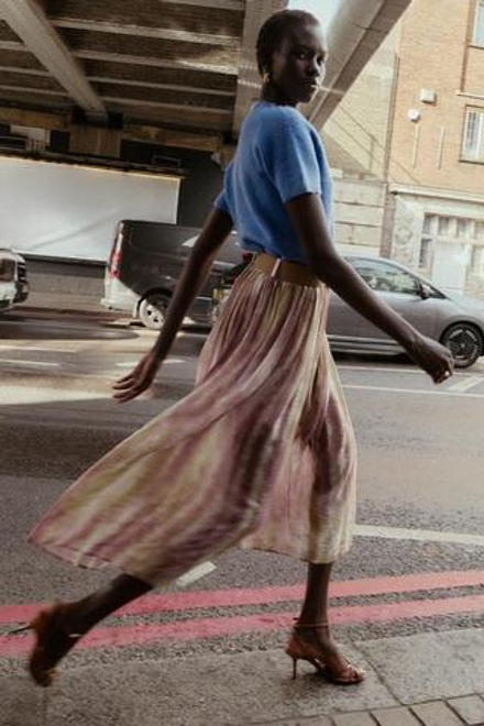 ZARA ЮБКА МИДИ С ПРИНТОМ И РЕМНЕМ, РАЗНОЦВЕТНЫЙ