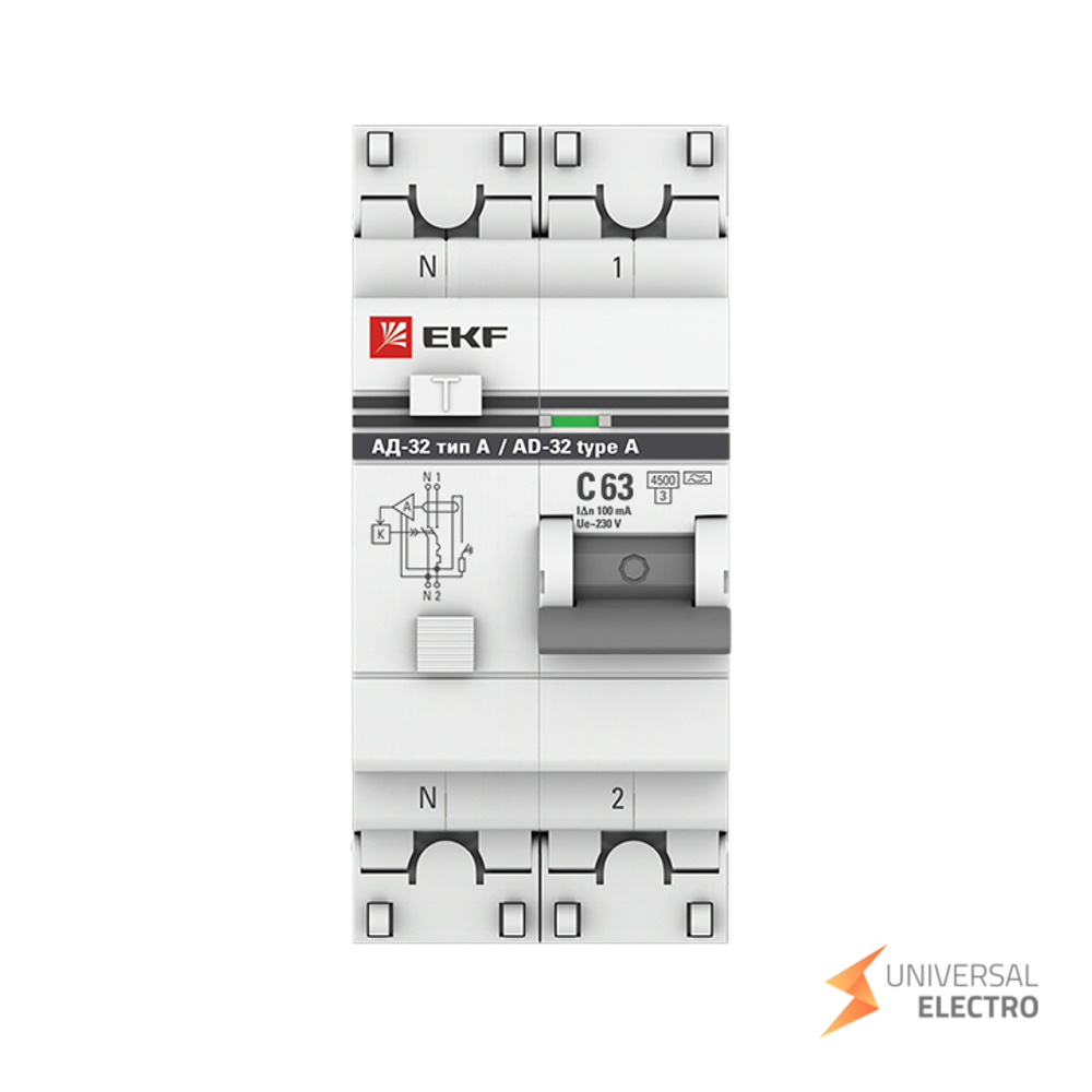 Дифференциальный автомат АД-32 1P+N 63А/100мА (тип А) EKF PROxima