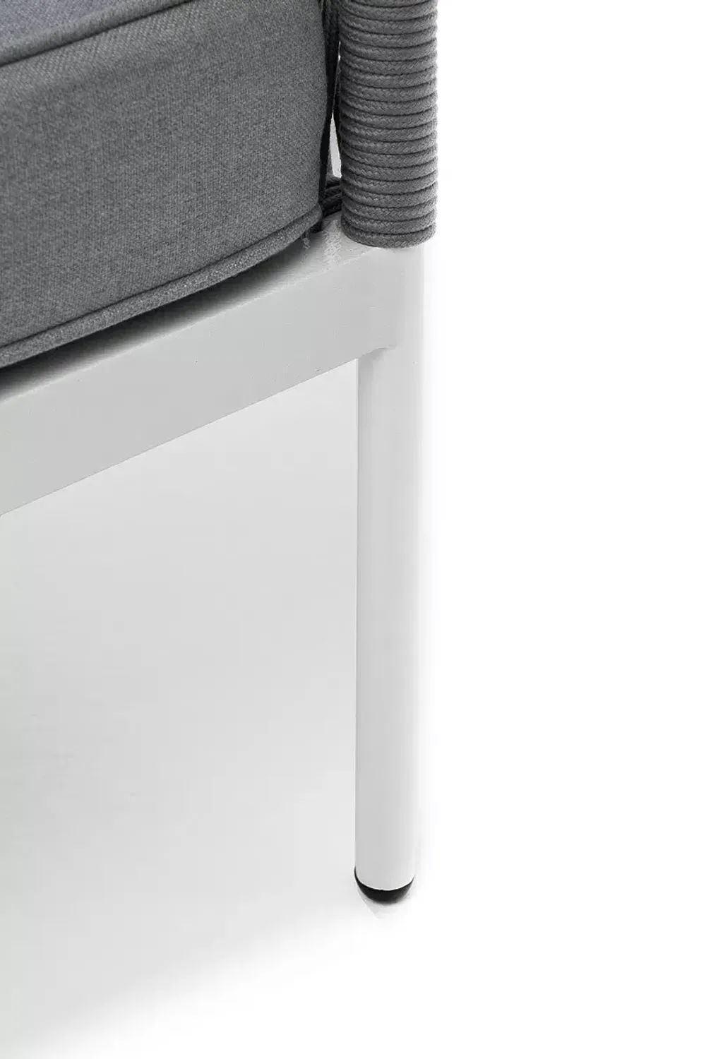 "Канны" левый модуль плетеный из роупа, каркас алюминий белый шагрень, роуп светло-серый круглый, ткань светло-серая