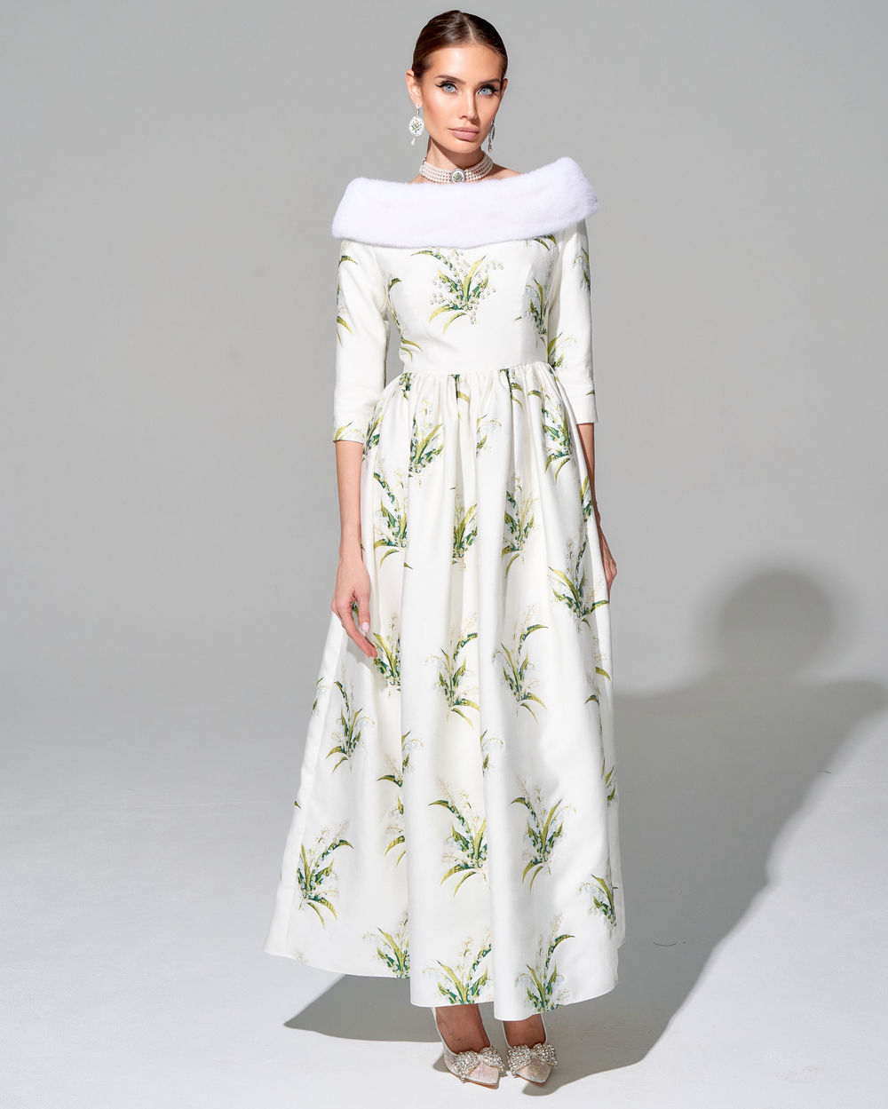 Платье "Весна в Париже" с меховой отделкой