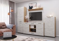 Гостиная 8 "Асти" (дуб бунратти/камень светлый), ЛДСП/МДФ, ДСВ Мебель, г. Пенза