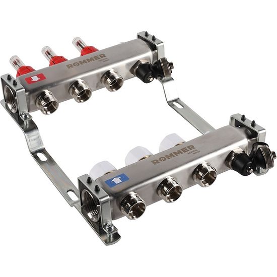 Коллектор Rommer 1"x3/4" на 3 контура с расходомерами и запорными клапанами RMS-1201-000003