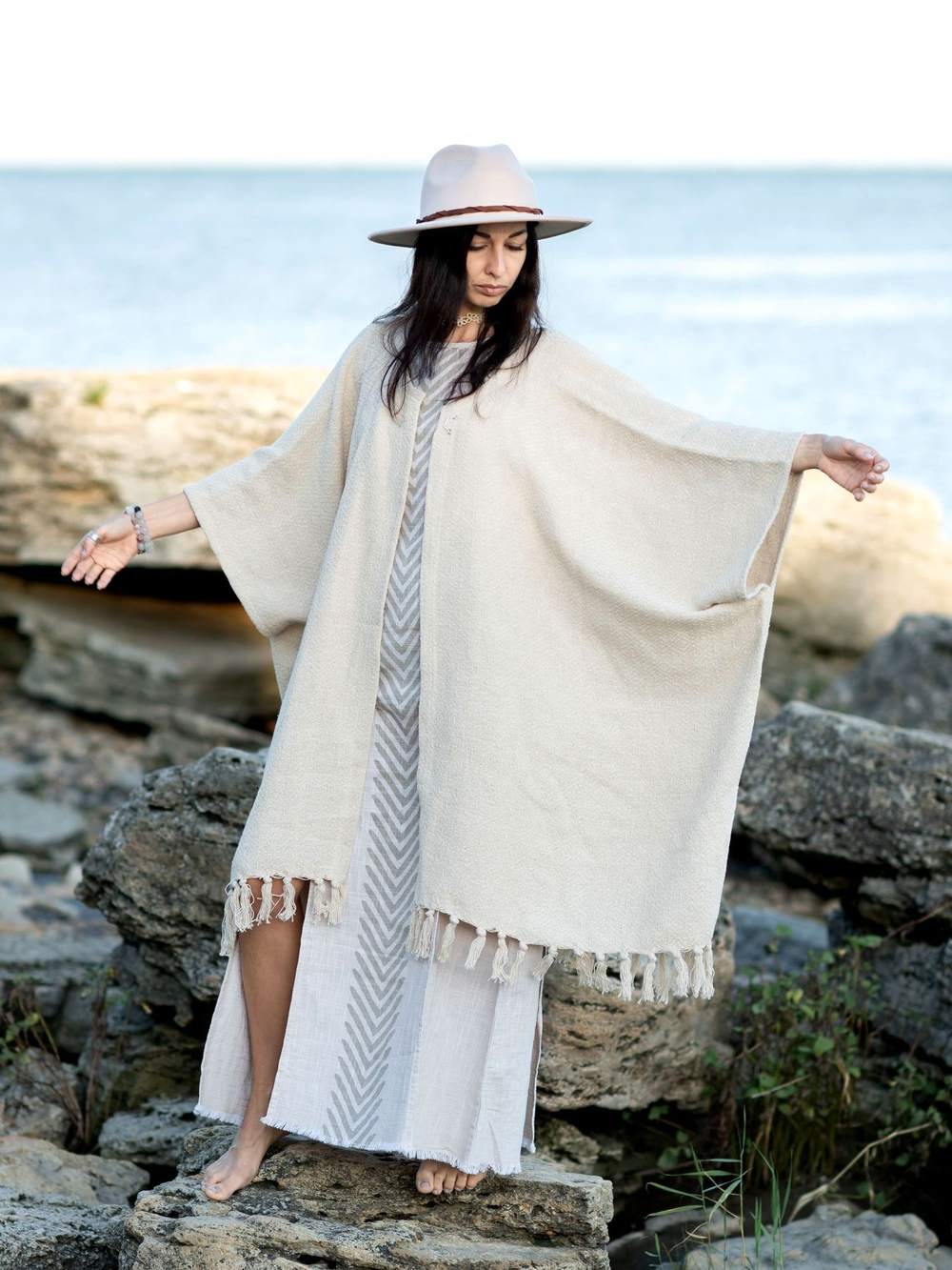 Бохо-накидка из фактурного хлопка (молоко)