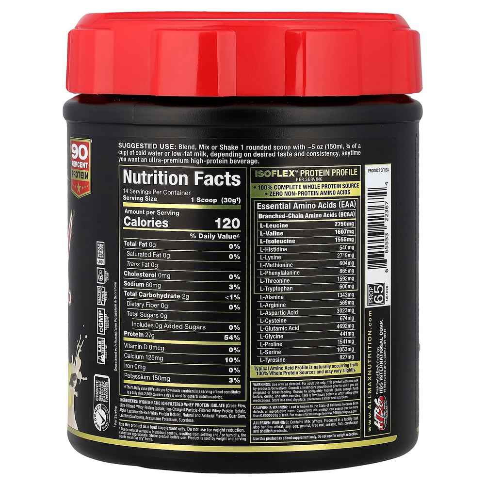 ALLMAX, ISOFLEX®, чистый изолят сывороточного протеина, со вкусом ванили, 425 г (0,9 фунта)