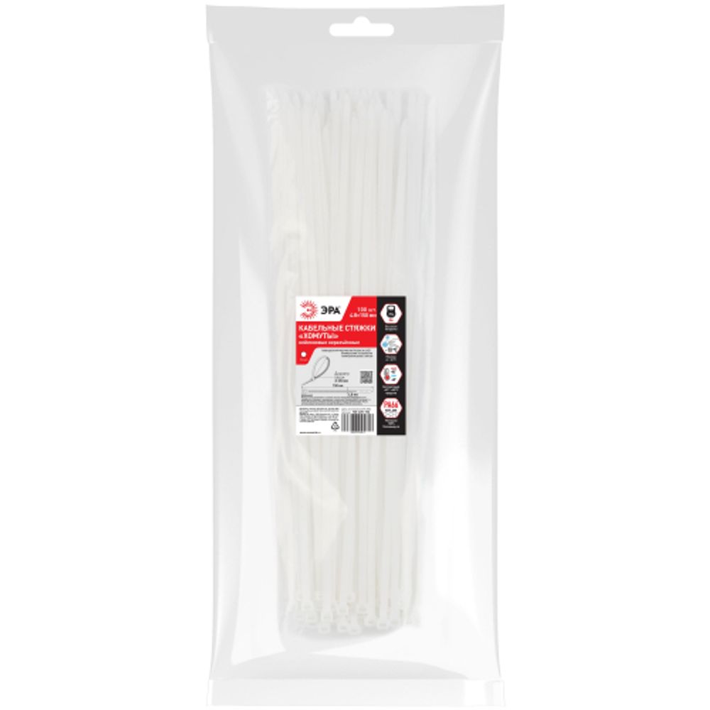 Кабельная стяжка ЭРА NO-225-156 (хомут) нейлоновая 4.8 х 150 мм белая (100 шт/уп) | Кабельные стяжки (хомуты)