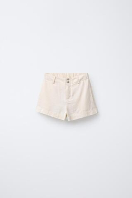 ZARA ШОРТЫ-БЕРМУДЫ ИЗ СМЕСОВОГО ЛЬНА С ПУГОВИЦАМИ, ПЕСОЧНЫЙ