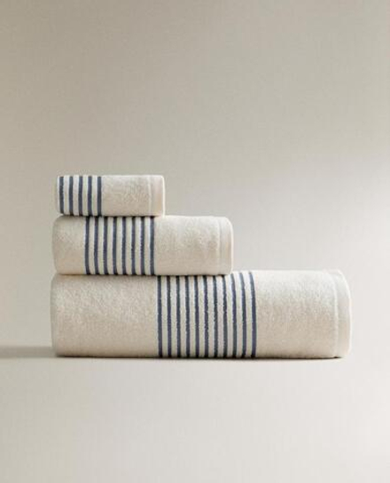 ZARA HOME БАННОЕ ПОЛОТЕНЦЕ ИЗ ХЛОПКА С КАЙМОЙ В ПОЛОСКУ, СИНИЙ
