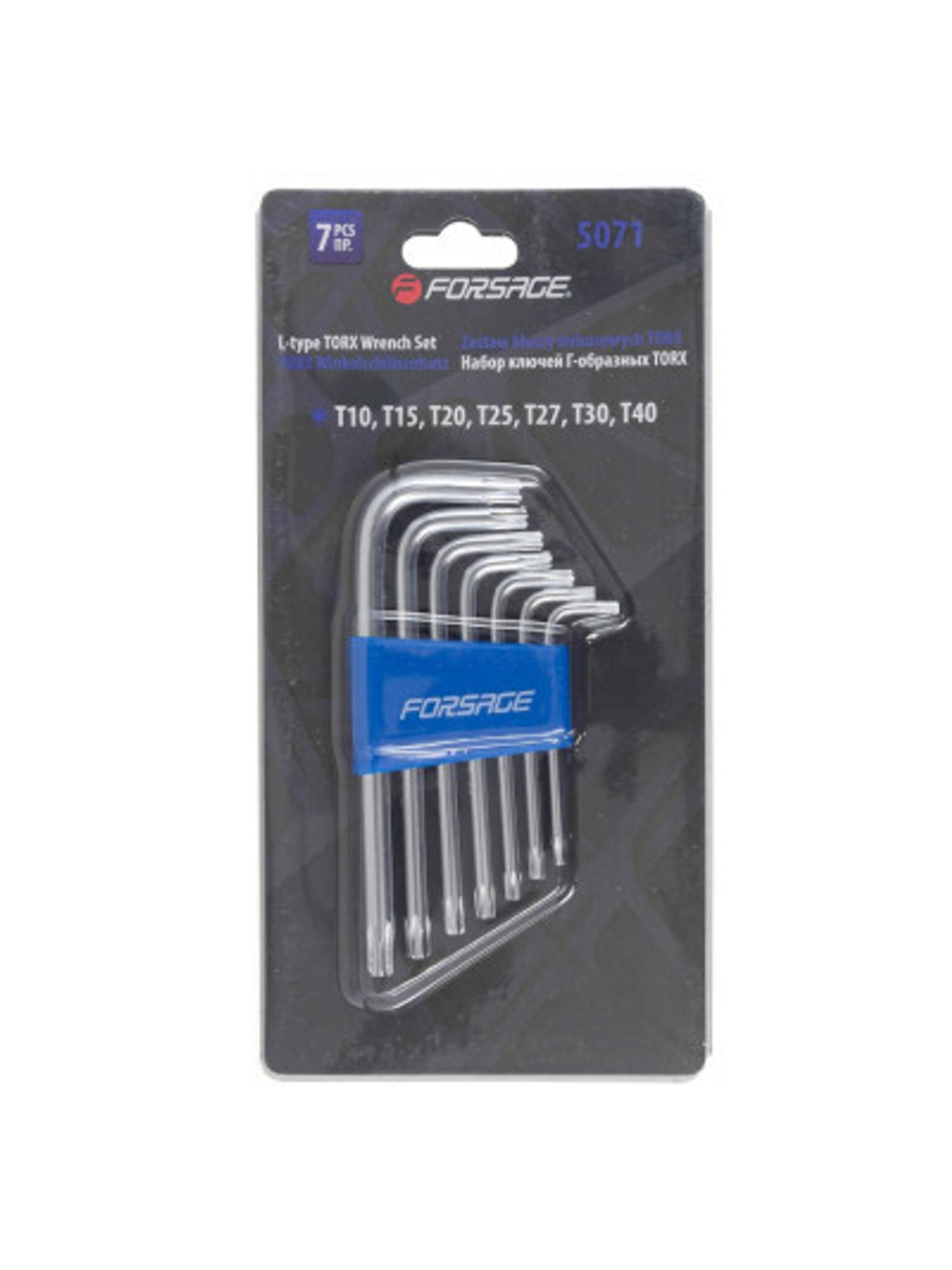 Набор ключей Г-образных TORX 7пр.(Т10,Т15,Т20,Т25,Т27,Т30,Т40)в пластиковом держателе Forsage F-5071