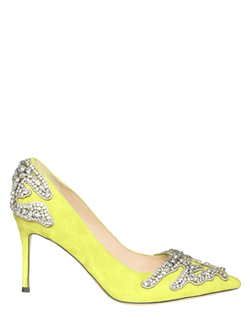 Женские замшевые салатовые туфли со стразами