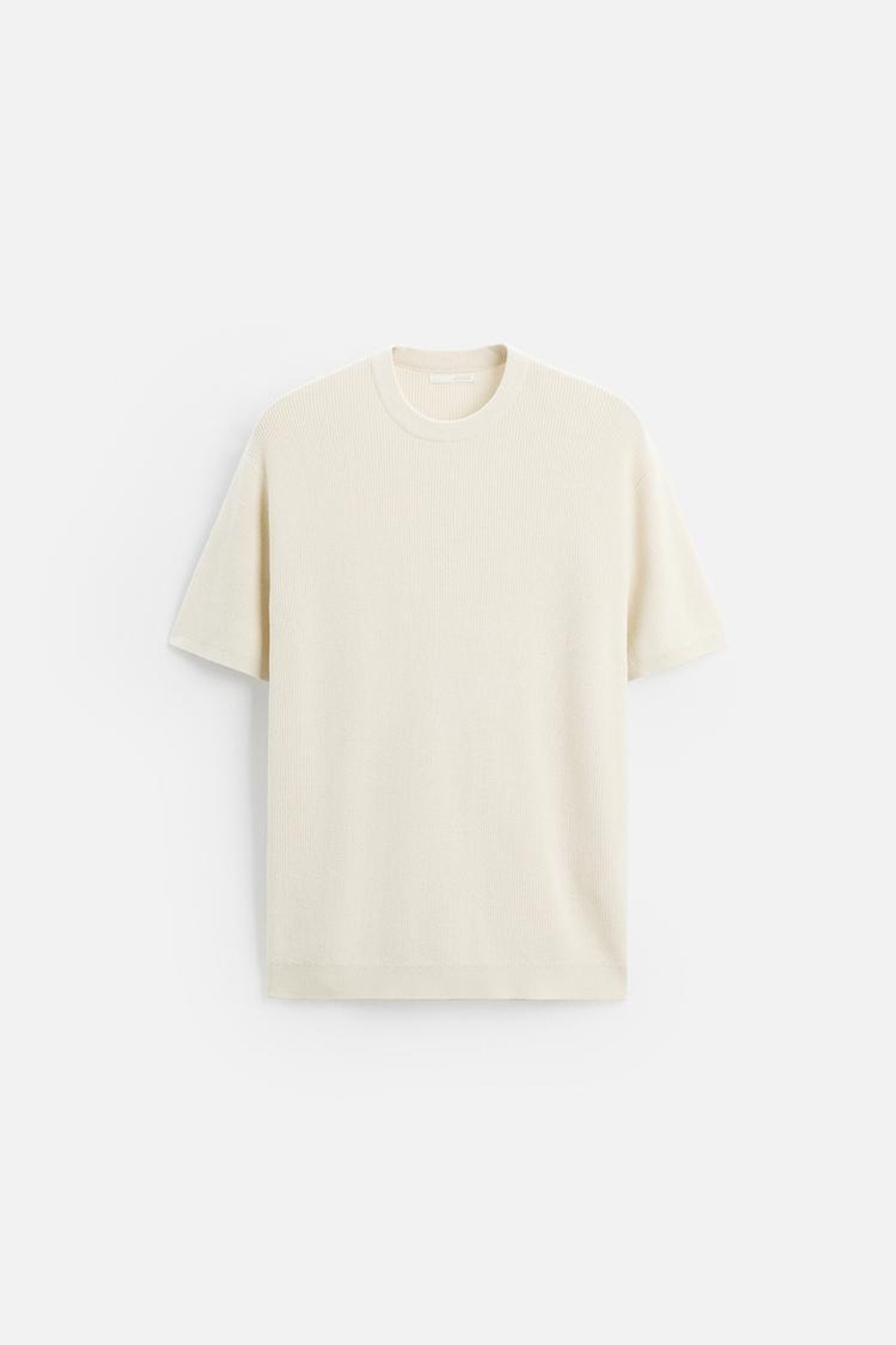 ZARA ФУТБОЛКА ПЛАТОЧНОЙ ВЯЗКИ, ЖЕЛТОВАТО-БЕЛЫЙ