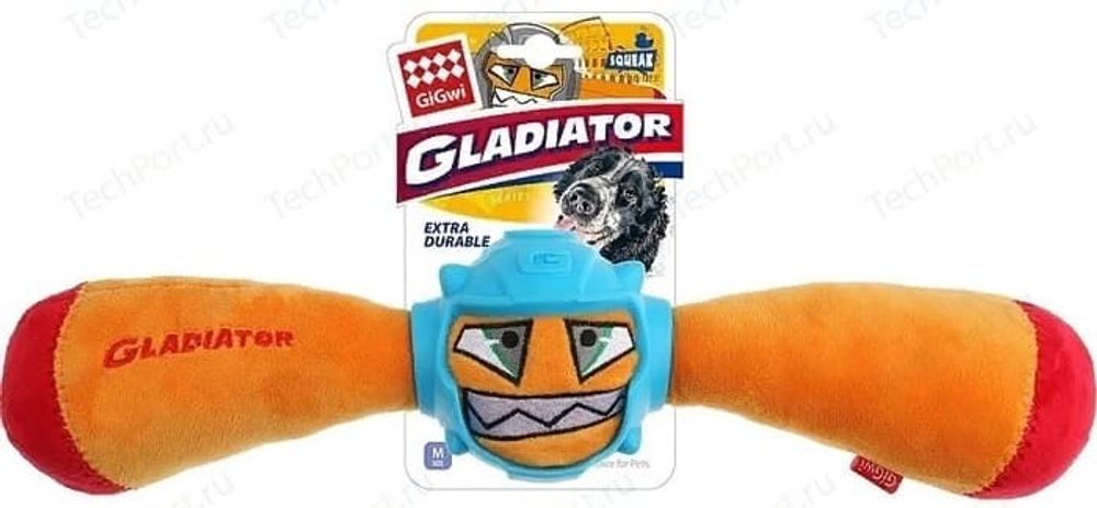 GiGwi 75441 Игрушка д/собак "GLADIATOR" Гладиатор в резиновом шлеме- палка с пищалкой (оранжевый)