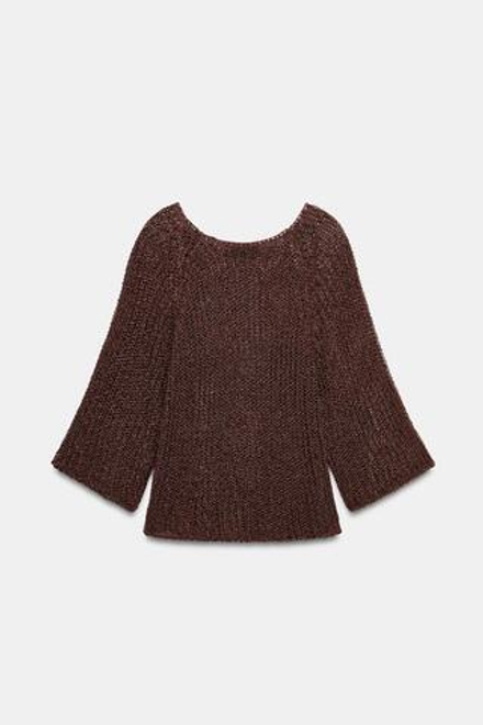 ZARA АЖУРНЫЙ СВИТЕР, КОРИЧНЕВЫЙ