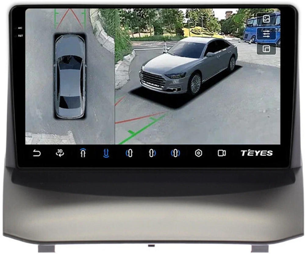 Магнитола для Ford Fiesta MK6 2012-2018 (голубой БК, рамка тип 1) - Teyes CC3-2K-360 на Android 10, 2K QLED, 6Гб+128Гб, CarPlay, 4G SIM-слот, 4 камеры в комплекте