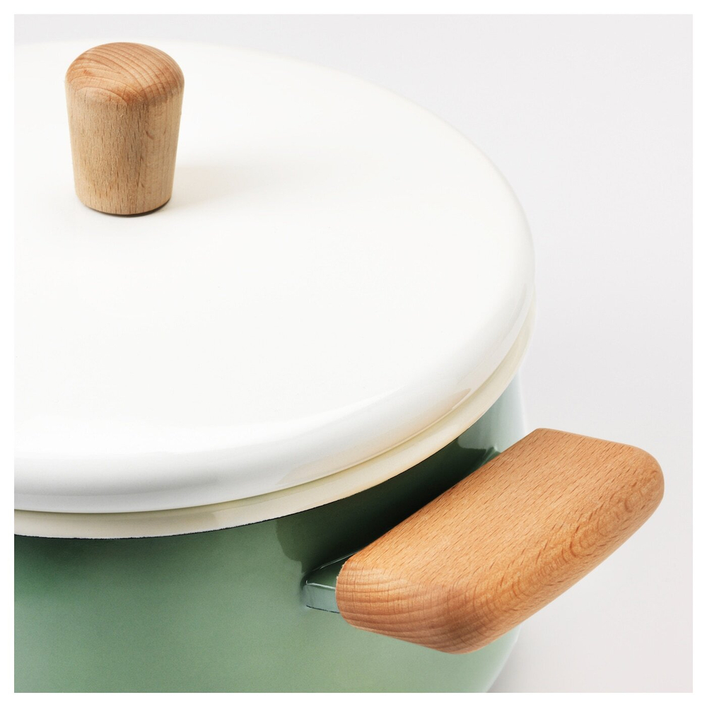 Кастрюля с крышкой IKEA KASTRULL (КАСТРУЛЛ), Эмалированная сталь, Зеленый, 3 л