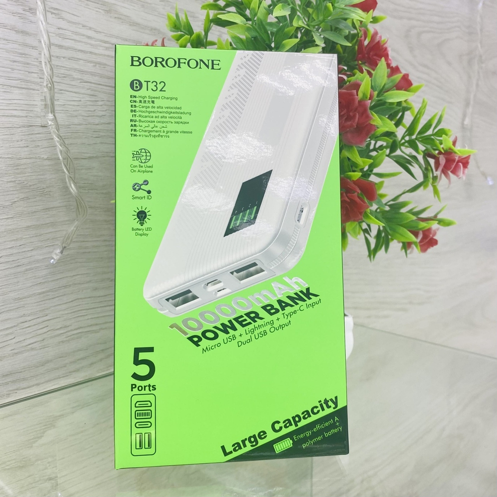 Power Bank 10000mAh, 2 USB, Borofone BT32, белый