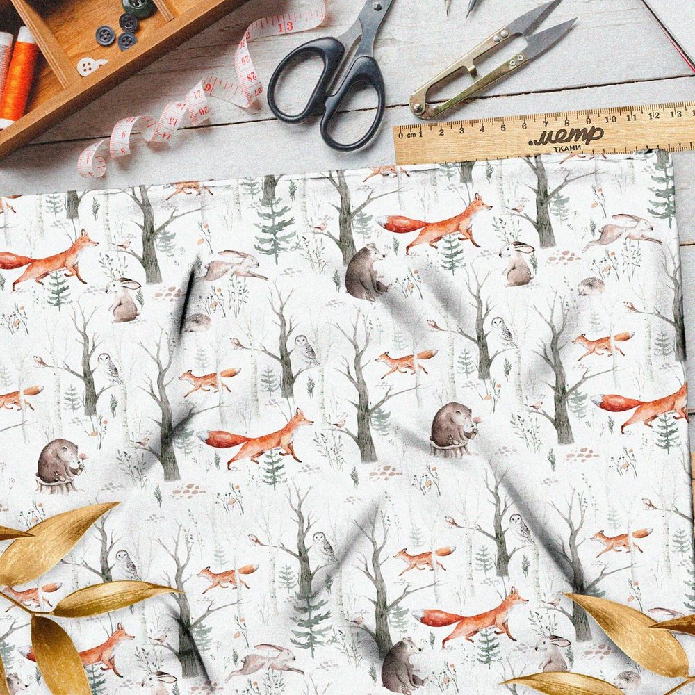 Ткань саржа лиса со зверьками