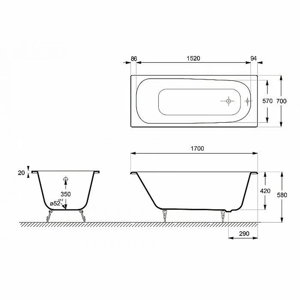 Ванна чугунная Delice Continental Elite DLR230613-AS 170х70 белая