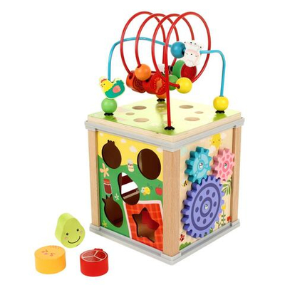 Развивающая игрушка деревянная Бизикуб с лабиринтом мал 10 в 1, коробка C-41732