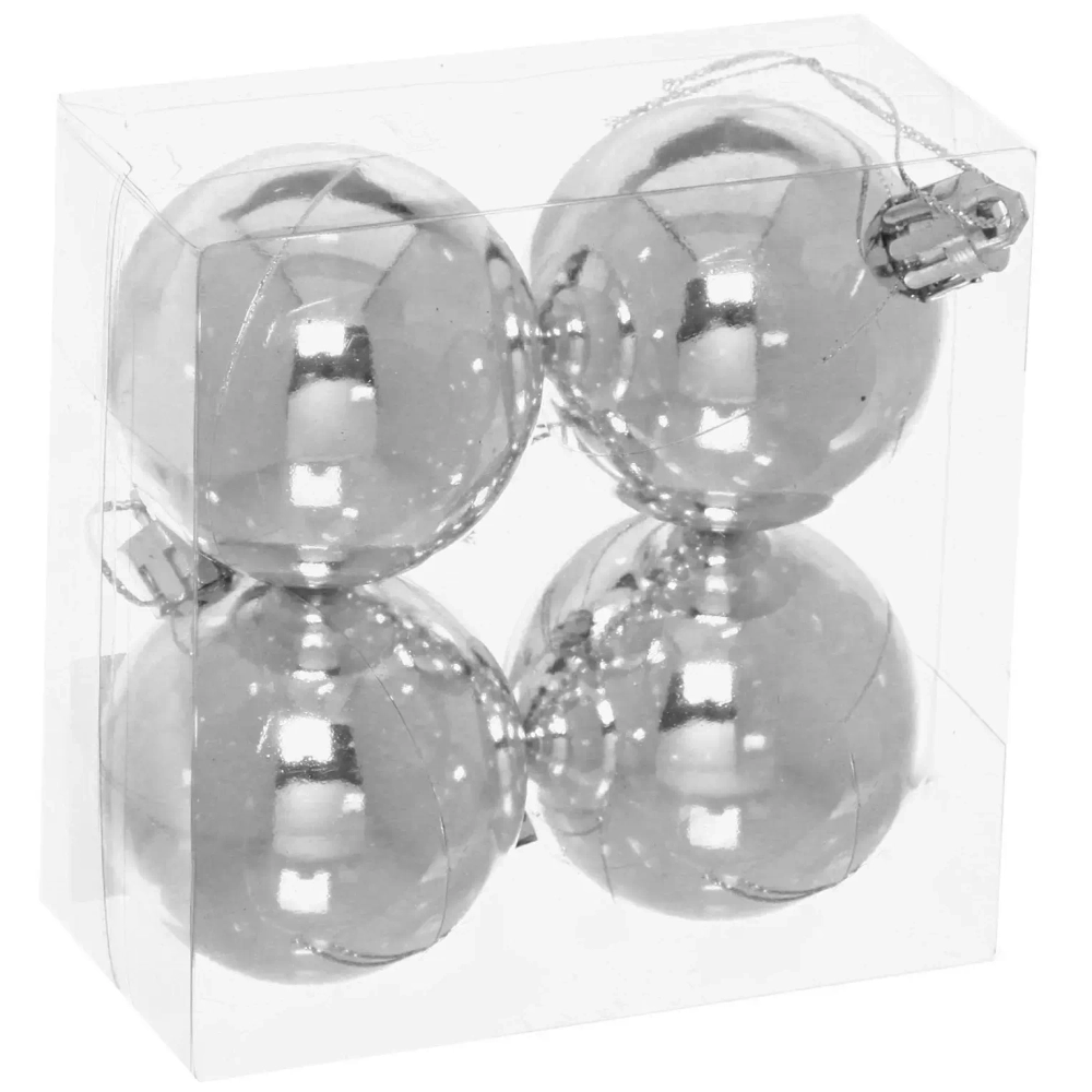 Новогодние шары 5 см (набор 4 шт) «Глянец», серебро