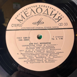 Винтажная виниловая пластинка Сборник Для Вас, Женщины (СССР 1977) (Песняры, Кристалинская, Мулерман)