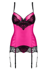 Малиновое ками на косточках с черным кружевом Roseberry Corset SM (42-44) (Цвет: малиновый, черный)