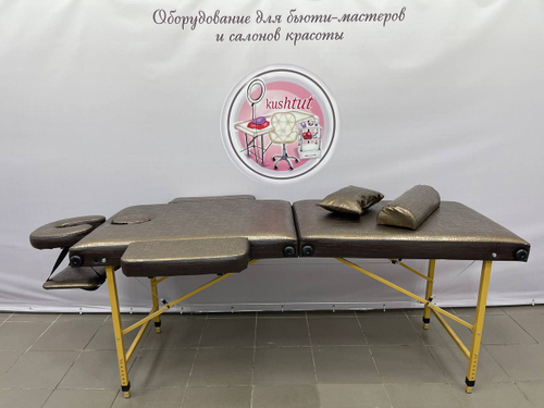 Массажный стол 180/60 с регулировкой высоты (Золото крокодил/металл золото)
