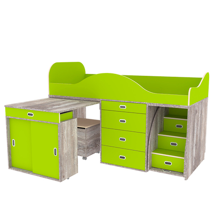 Кровать-чердак КарИВи Малыш Люкс Бетон Лайм