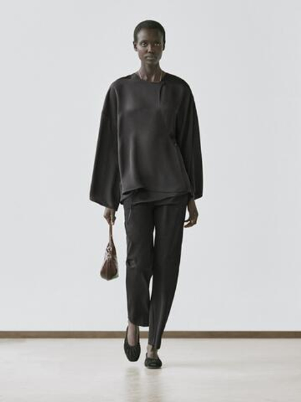 Massimo Dutti Рубашка из струящейся ткани внахлест, черный