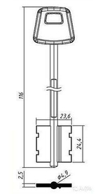 Заготовка сувальдного ключа 13304  Чиза-3 112,5*23,6*24,4 мм. с пластиком, жел.