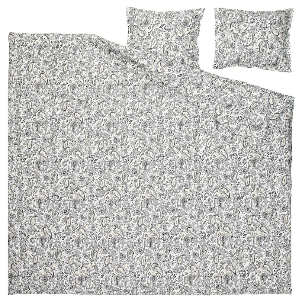 RODGERSIA Пододеяльник и 2 наволочки, серый/белый, 200x200/50x60 см