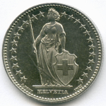 2 франка 2009 год. Швейцария. Медно-никель AUNC