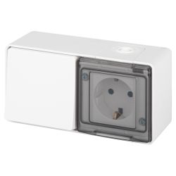 Блок розетка с выключателем ЭРА Эксперт 11-7501-01 IP55 16A 10AX-250В ОУ белый | Эра Эксперт