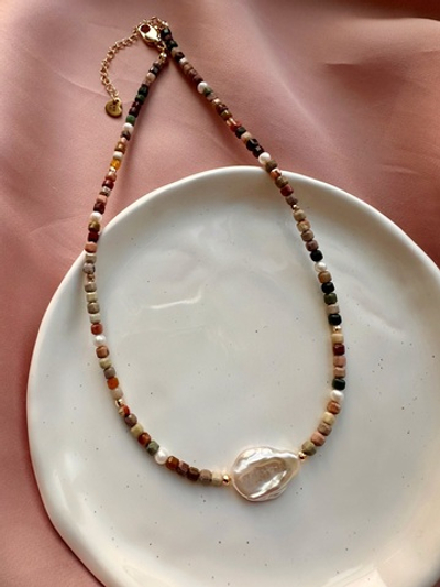 Чокер Картина пустыни из жемчуга и яшмы алашань